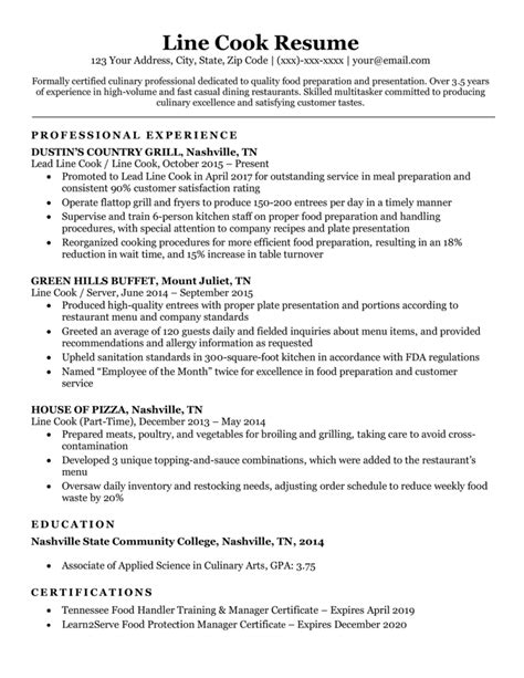 Line Cook Resume Sample & Writing Tips | Resume Companion