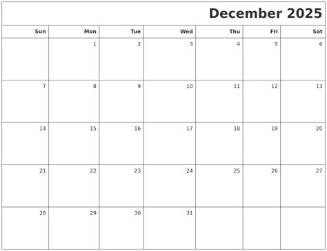 December 2025 Printable Blank Calendar