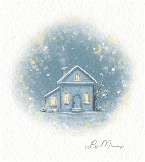 Blue winter old house with snow in night | Painting art projects, Watercolor painting techniques ...