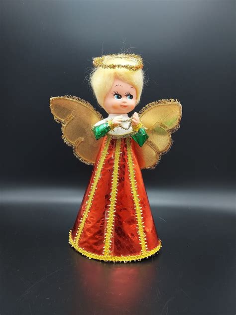 Vintage Red Gold Christmas Angel Tree Topper Cardboard 9 Tall Made in ...