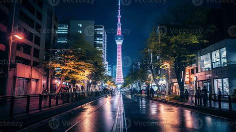 Night view of Tokyo Skytree. Generative AI 34237510 Stock Photo at Vecteezy