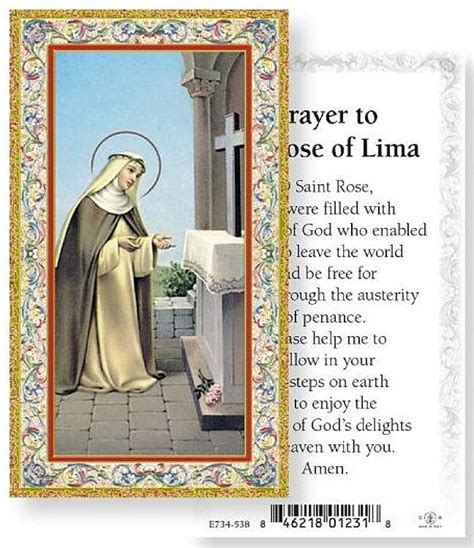 St Rose of Lima Prayer Card