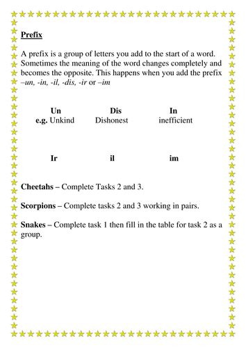 Worksheet on Prefixes | Teaching Resources