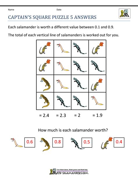 Printable Math Puzzles 5th Grade