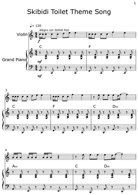 Skibidi Toilet Theme Song - Sheet music for Violin, Piano