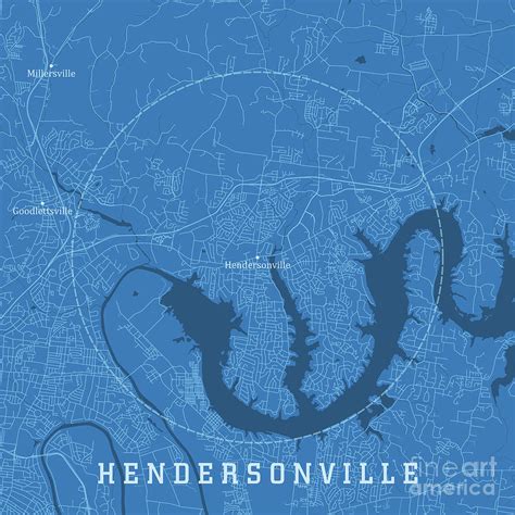 Hendersonville TN City Vector Road Map Blue Text Digital Art by Frank ...