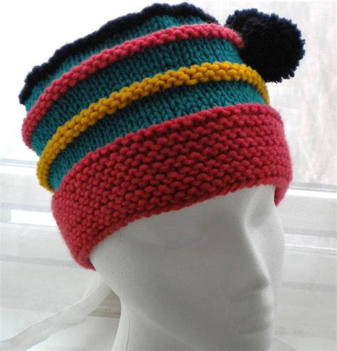 Knit Hat PATTERN With Pom Poms / Knit Scrap Yarn Hat Pattern / - Etsy