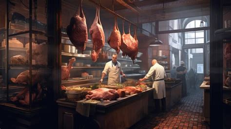 Premium AI Image | A butcher shop with meat being cut