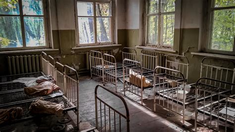 Pripyat, Ukraine, 2021 - Old orphanage beds in Chernobyl 3732067 Stock ...