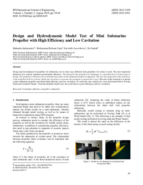 (PDF) Design and Hydrodynamic Model Test of Mini Submarine Propeller with High Efficiency and ...