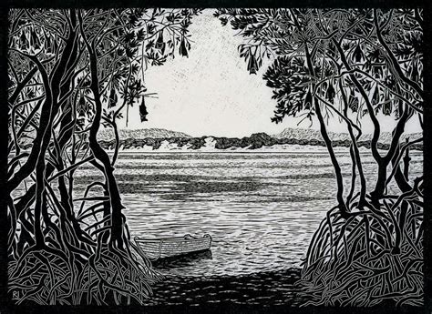 Landscape, trees & water - Linocuts — Rachel Newling