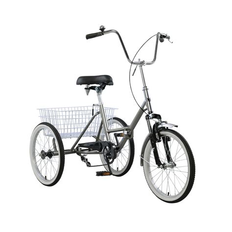 20" Folding Tricycle Bike 3 Wheeler Bicycle Portable Tricycle Wheels Gray