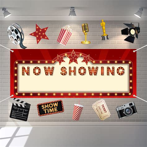 Buy 12 Pieces Movie Night Party Decorations Now Showing Banner Red Carpet Backdrop Movie ...