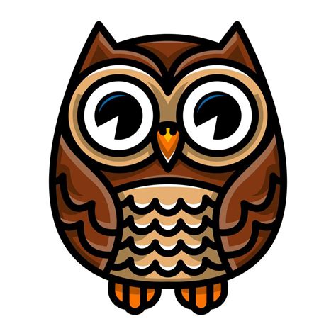 Dessin animé mignon oiseau hibou aux grands yeux en position assise ...