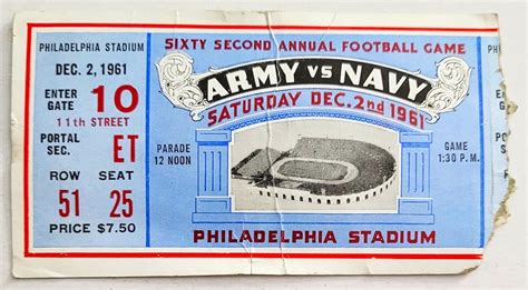 1961 Army Vs Navy 62nd Annual Football Game Ticket Stub - Etsy