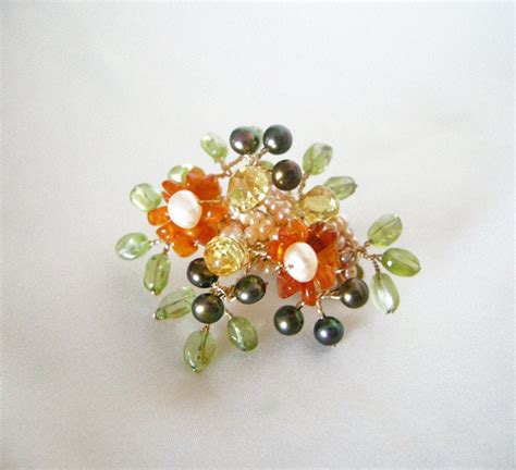 Gold barrette hair clip, Small barrette hair clip with gemstone flowers and leaves, Bridal ...