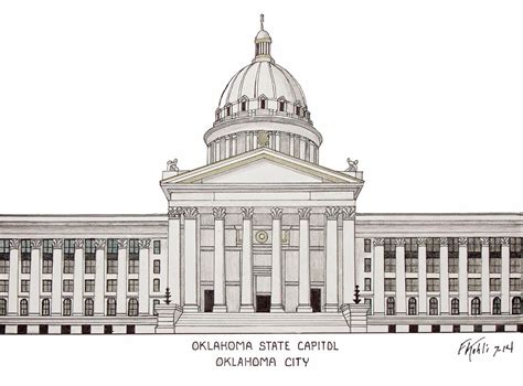 Oklahoma State Capitol Drawing by Frederic Kohli