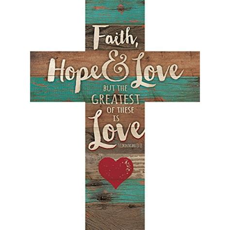 Faith Hope & Love 1 Corinthians 13:13 Red Heart Rustic 14 x 10 Wood Wall Art Cross Plaque ...