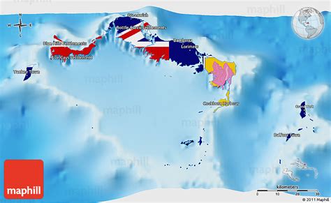 Flag 3D Map of Turks and Caicos Islands, physical outside