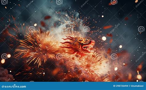 Chinese New Year - Celebrating Dragon Year with Dragon Fireworks Sign in Chinese Zodiac Stock ...