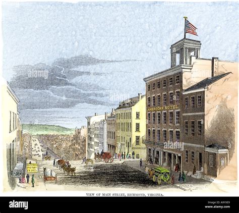 Main Street in Richmond Virginia before the Civil War 1850s. Hand ...