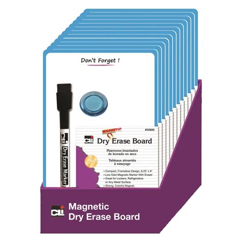 Magnetic Mini Dry Erase Boards, 6-1/4" x 9", Marker w/Eraser and 1 Magnet, Blue Frame, Pack of ...