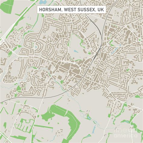 Horsham West Sussex UK City Street Map Digital Art by Frank Ramspott - Fine Art America