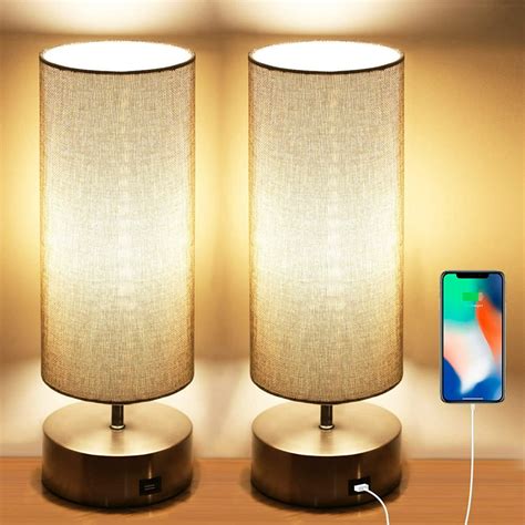 Haian 3-Way Dimmable Touch Control Table Lamp with USB Charging Port Set of 2,Modern Nightstand ...