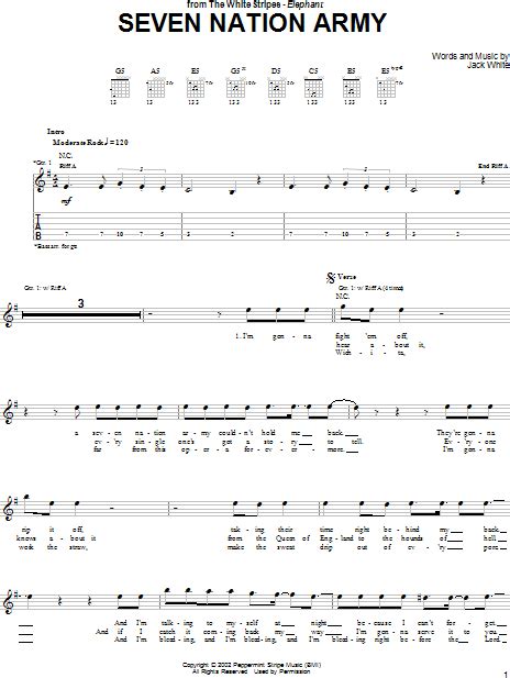 Seven Nation Army - Guitar TAB | zZounds