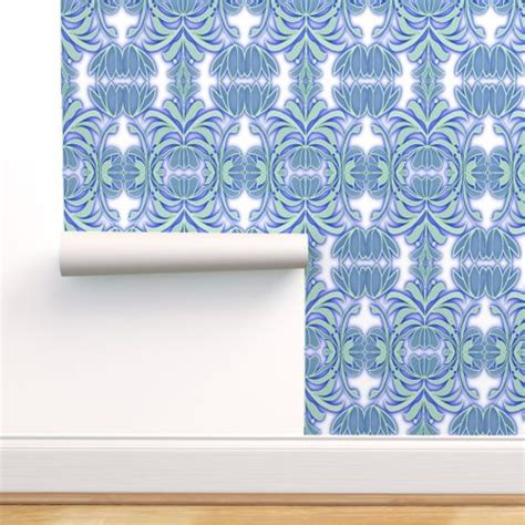 Colorful fabrics digitally printed by Spoonflower - ELEGANT BLUE FLOWERS | Wallpaper, Blue ...