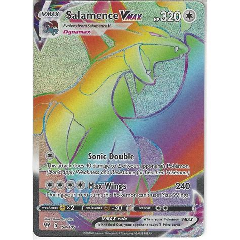 Pokemon Trading Card Game 194/189 Salamence VMAX : Rare Rainbow Card : SWSH-03 Darkness Ablaze ...