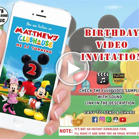 Mickey Mouse Animated Birthday Invitations - Etsy UK