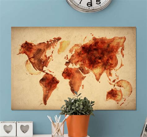 Watercolour world map art canvas - TenStickers