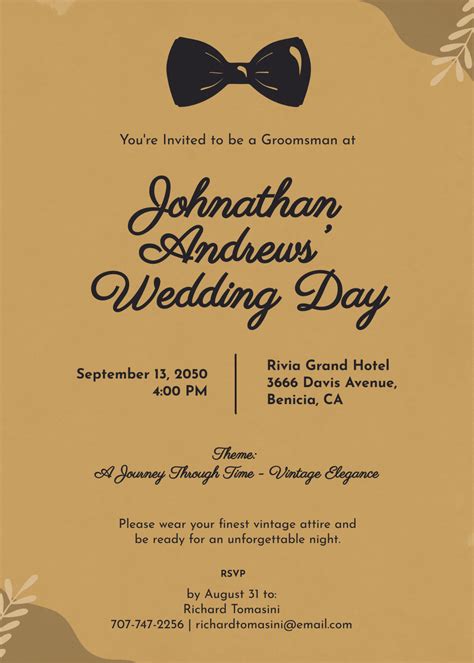 Free Vintage Groomsman Invitation Template - Edit Online & Download ...