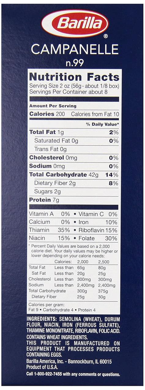 barilla pasta nutrition facts