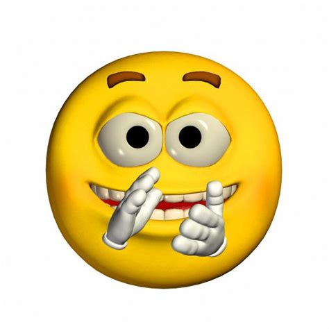 an emoticive smiley face with one hand on his mouth and two fingers in ...