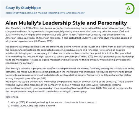 Alan Mulally’s Leadership Style and Personality Essay Example ...