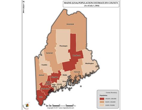 Buy Printed Map of Maine Population Estimate By County 2016