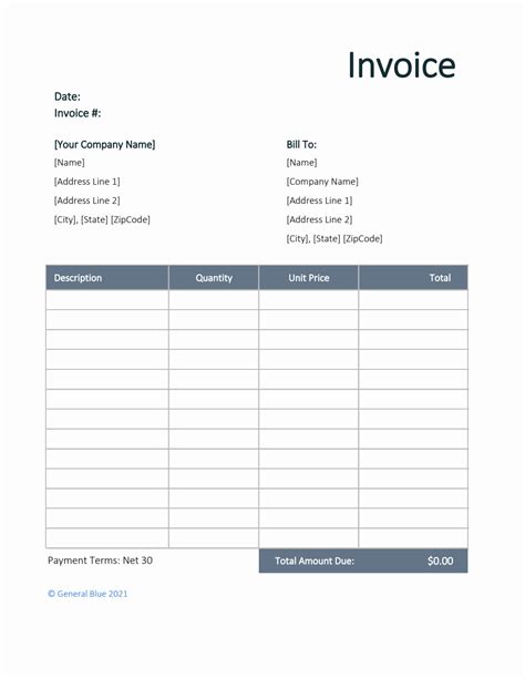 Us Invoice Template Templates