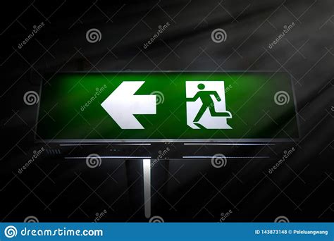 Green Fire Escape Sign Hang Stock Photo - Image of design, empty: 143873148