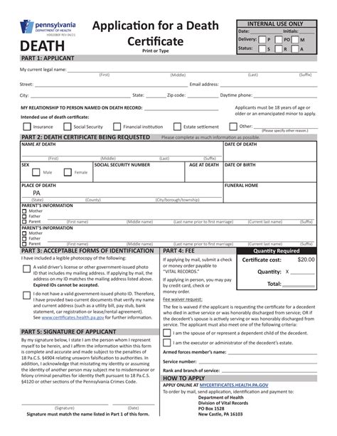 Form HD02080F Download Fillable PDF or Fill Online Application for a Death Certificate ...