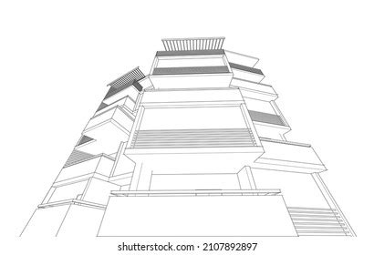 Black White Architecture Building Vector Drawing Stock Vector (Royalty Free) 2107892897 ...