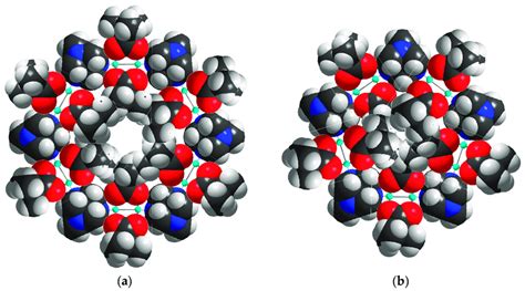 Space filling models of the hexagonal (a) and pentagonal (b) windows... | Download Scientific ...