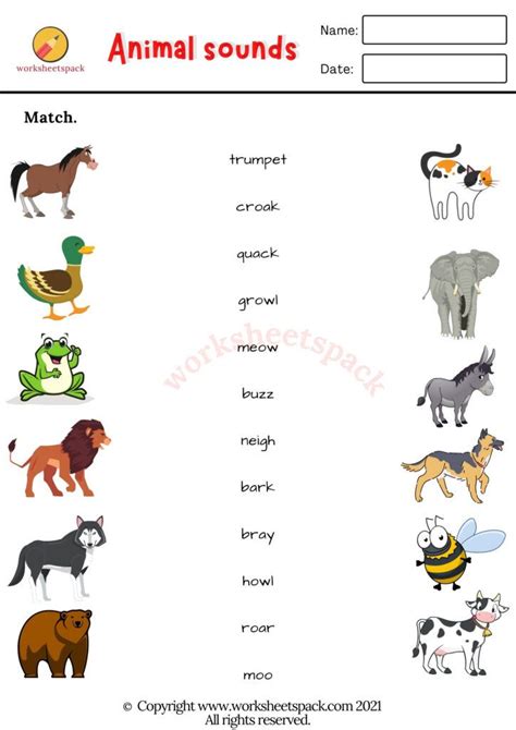 Free Animal Sounds Worksheets - worksheetspack | Animal sounds, Animal ...