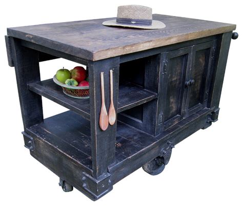 Modern Rustic Kitchen Island Cart with Walnut Stained Top - Farmhouse - Kitchen Islands And ...