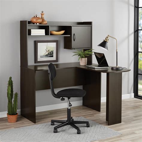 Mainstays L-Shaped Desk with Hutch, Espresso - Walmart.com