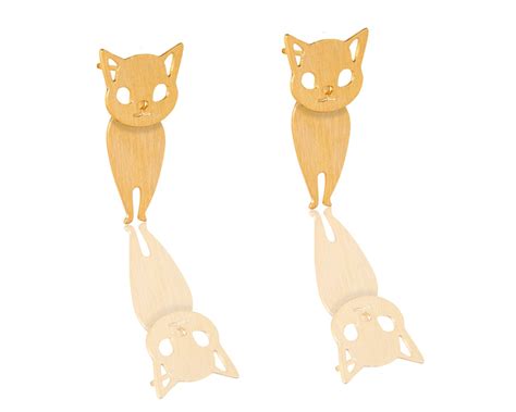 Cat Ear Jacket Earrings, Gold Ear Jacket, Cat Earrings, Front Back ...