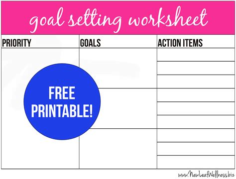 Free printable goal setting worksheet and instructions | New Leaf Wellness