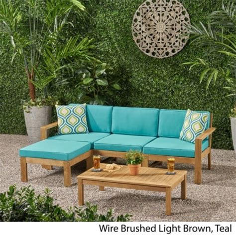 Noble House Santa Ana 5 Piece Outdoor Acacia Wood Sectional Sofa in ...