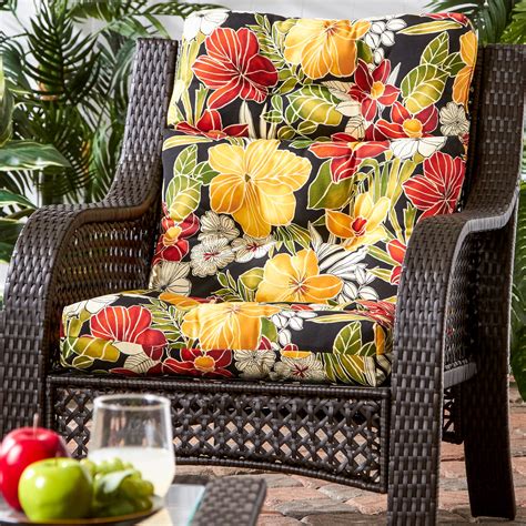 Aloha Black Floral Outdoor High Back Chair Cushion - Walmart.com